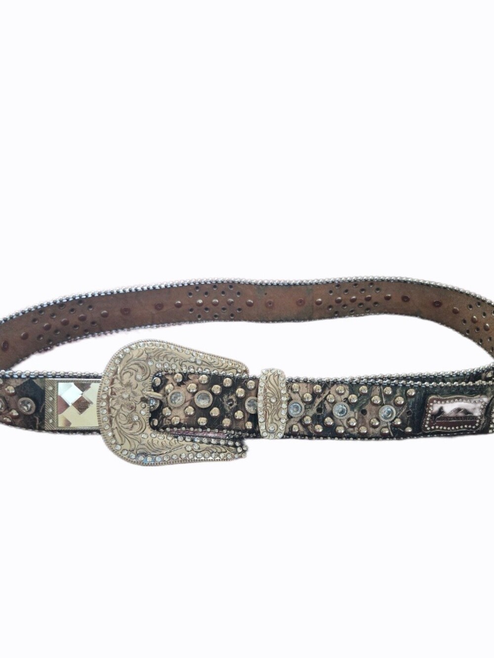 MONTANA WEST Women's Rhinestone Embellished Western Belt. Silver.  Large. EUC!